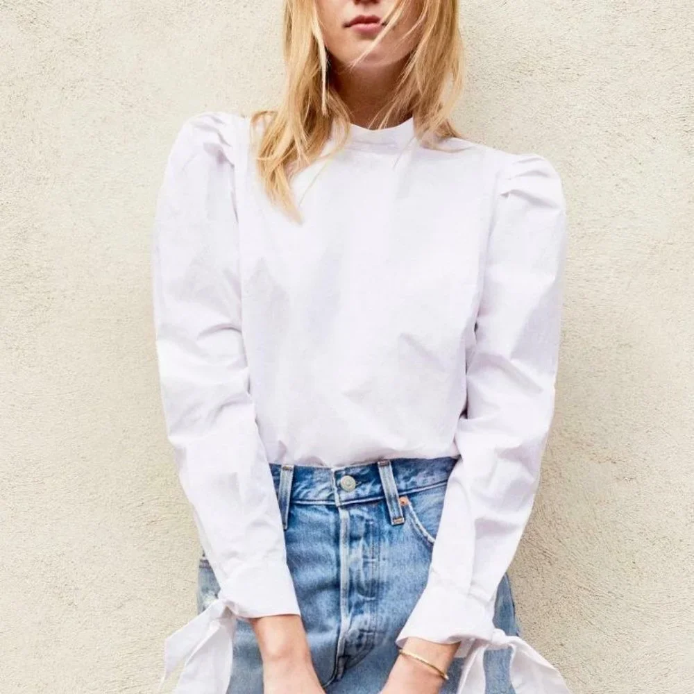 FREE PEOPLE WORKIN' GIRL BLOUSE sz M - Picture 2 of 4